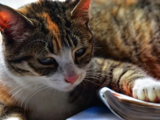 Un gato amasa suavemente con sus patas sobre una suave manta mientras ronronea.